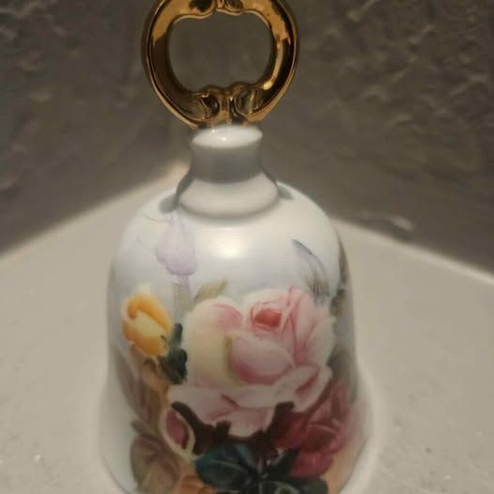 Ceramic Bell Danbury Mint Bell Hand Painted Roses Collectible Bell